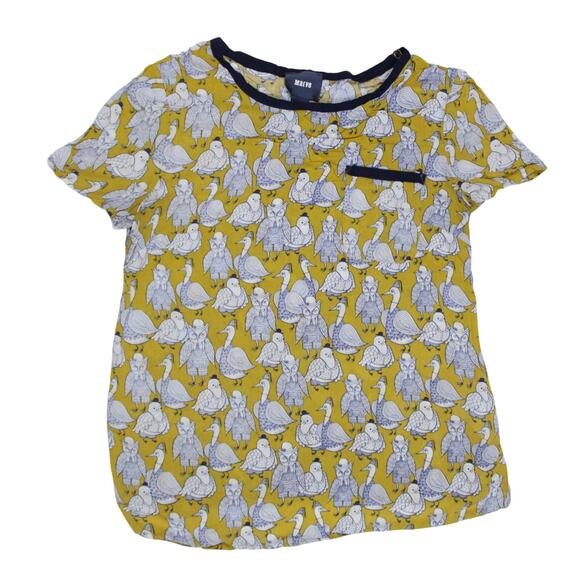 Maeva Anthropologie sz 2 blouse cute owls print yellow cap sleeve 100% Rayon - Picture 2 of 6